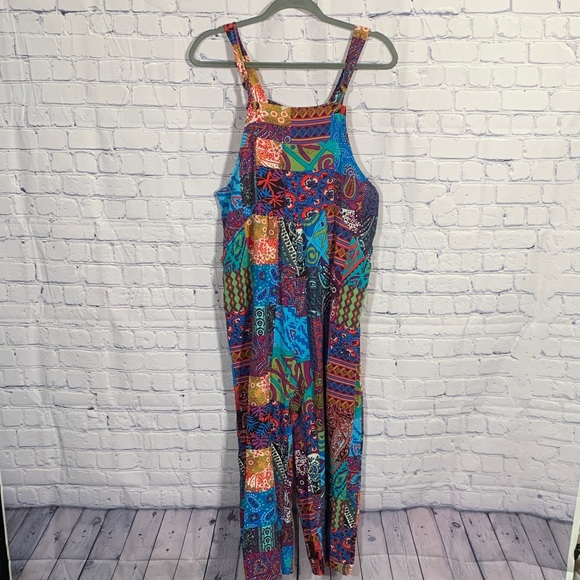 Womens Patchwork Jumpsuit Multicolor Size L Whimsigoth Bohemian Grunge Hippie - Picture 1 of 5